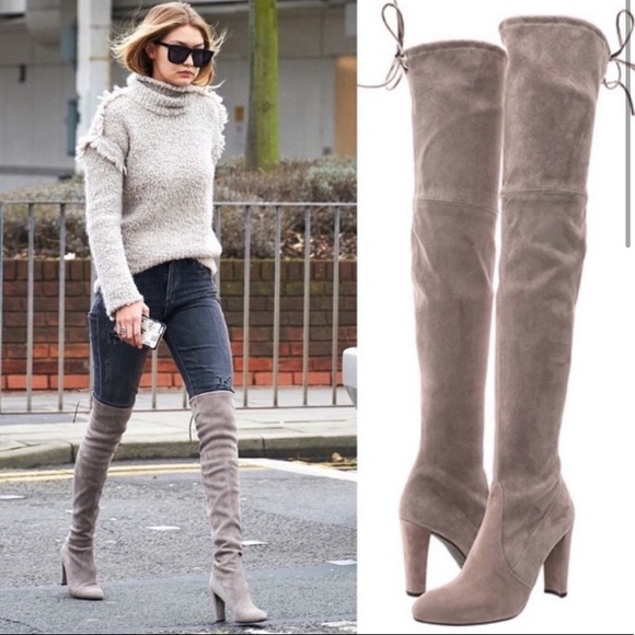 Stuart Weitzman Highland Suede Over The Knee Heeled Boot in Topo Size 9.5 - Picture 1 of 12